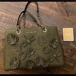 Michael Kors Olive Green Dragonfly & Leaf handbag